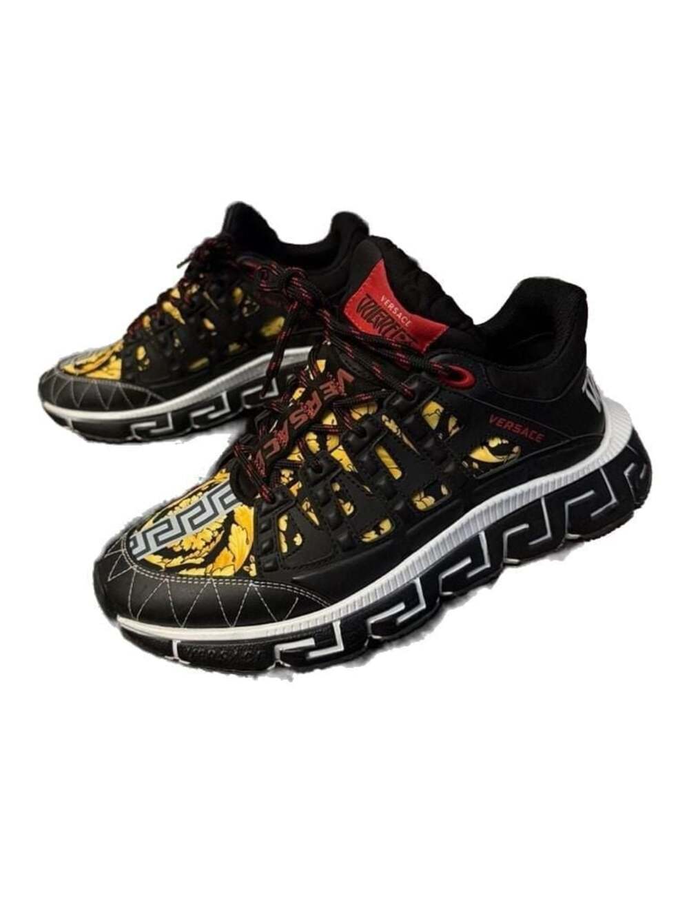 Versace Men's Trigreca Barocco-Print Low-Top Sneakers Black/Gold